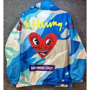Members Only Keith Haring Camo Windbreaker Hooded‎ Jacket Toyko Pop Size Medium